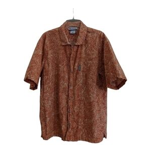 Columbia burnt orange abstract fish print button up shirt Size XL